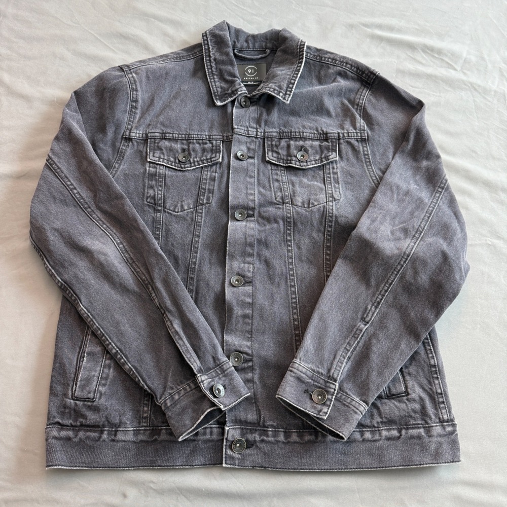 Cotton‎ On 91 Denim Mens Washed Black Cotton Trucker Jacket Medium